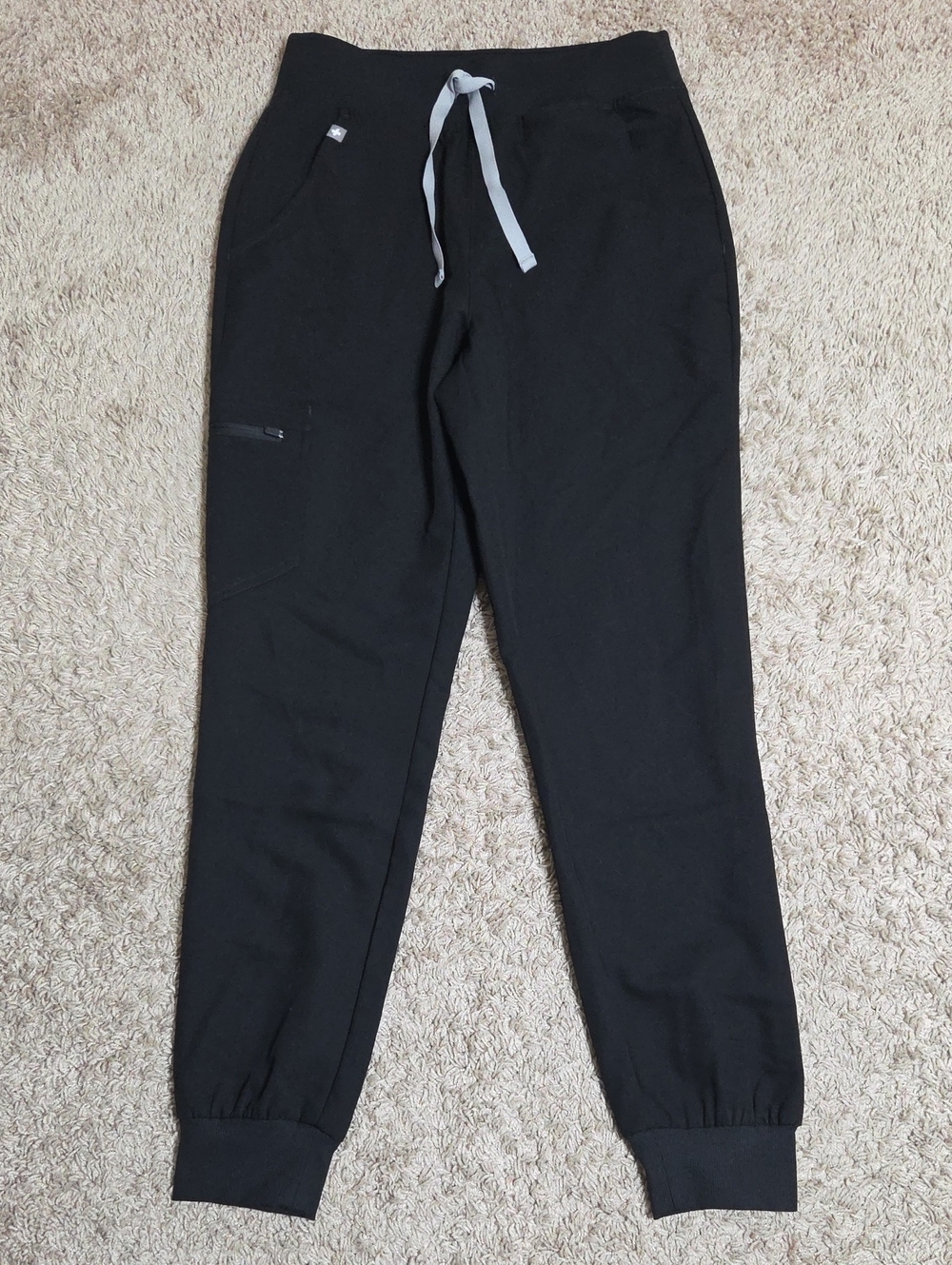Figs Women's Black Scrub Jogger Pants with Gray Drawstring, Sz XS, Like NEW!